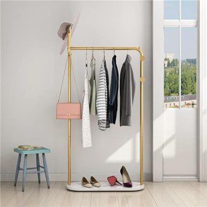 Gold Coat Rack Freestanding Coat Rack with Marble Base,  3 Hooks